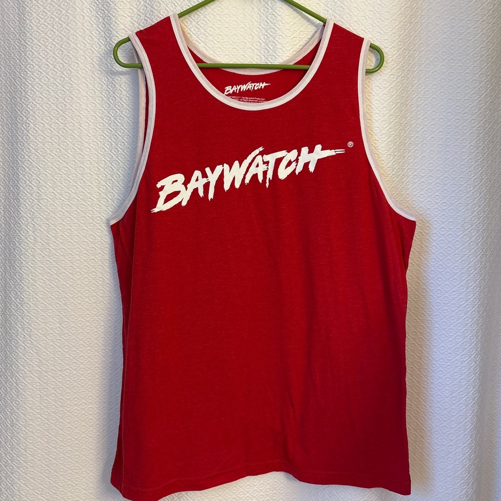 Baywatch Malibu Beach Patrol Tank Top Men’s XL Red Graphic Muscle Shirt